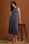 Buy_tara and i_Blue 100% Tencel Print Stripe Round Neck Pattern Midi Dress _at_Aza_Fashions