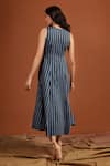 Shop_tara and i_Blue 100% Tencel Print Stripe Round Neck Pattern Midi Dress _at_Aza_Fashions