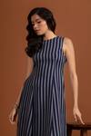 tara and i_Blue 100% Tencel Print Stripe Round Neck Pattern Midi Dress _Online_at_Aza_Fashions