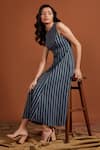 Buy_tara and i_Blue 100% Tencel Print Stripe Round Neck Pattern Midi Dress _Online_at_Aza_Fashions