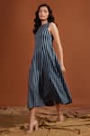 Shop_tara and i_Blue 100% Tencel Print Stripe Round Neck Pattern Midi Dress _Online_at_Aza_Fashions