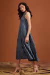 tara and i_Blue 100% Tencel Print Stripe Round Neck Pattern Midi Dress _at_Aza_Fashions