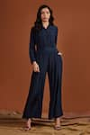 Buy_tara and i_Blue Pearl Satin Plain Straight Fit Trouser _at_Aza_Fashions