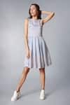 Buy_tara and i_Multi Color Modal Satin Print Geometric Round Neck Dress_at_Aza_Fashions
