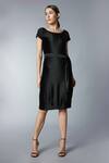 Buy_tara and i_Black Modal Satin Pleats Round Neck Midi Dress With Belt_at_Aza_Fashions