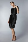 tara and i_Black Modal Satin Pleats Round Neck Midi Dress With Belt_at_Aza_Fashions