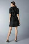 Shop_tara and i_Black Silk Dupion Pleats High Neck Plain Short Dress With Belt_at_Aza_Fashions