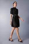 Buy_tara and i_Black Silk Dupion Pleats High Neck Plain Short Dress With Belt_Online_at_Aza_Fashions