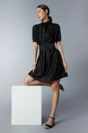 Buy_tara and i_Black Silk Dupion Pleats High Neck Plain Short Dress With Belt