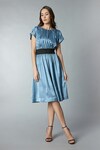 Buy_tara and i_Blue Modal Satin Plain Round Neck Cinched Waisted Dress_at_Aza_Fashions