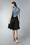 Shop_tara and i_Blue Modal Satin Plain Round Neck Color Block Dress_at_Aza_Fashions