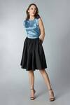 Buy_tara and i_Blue Modal Satin Plain Round Neck Color Block Dress_Online_at_Aza_Fashions