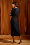 Shop_tara and i_Black Tencel Knit Plain V Neck Ruched Full Sleeve Midi Dress _at_Aza_Fashions