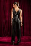 Shop_tara and i_Black Luxe Lame Plain V Neck Peplum Mesh Work Top _at_Aza_Fashions