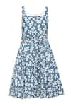 Shop_tara and i_Blue Tencel Linen Printed Bloom Square Neck Dress_Online_at_Aza_Fashions