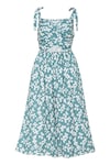 Shop_tara and i_Green Tencel Linen Printed Bloom Sweetheart Neck Cut Out Dress_Online_at_Aza_Fashions