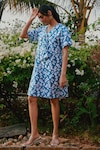 tara and i_Green Tencel Linen Printed Bloom Peter Pan Collar Dress_Online_at_Aza_Fashions