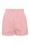 Shop_tara and i_Red Cotton Twill Printed Houndstooth Shorts_Online_at_Aza_Fashions