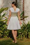 Shop Tara And I White Cotton V-neck Colorblock Smocked Dress at Aza Fashions Shop_Tara And I_White Cotton V-neck Colorblock Smocked Dress_at_Aza_Fashions