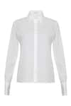 tara and i_White Cotton Lawn Plain Collar Full Sleeve Shirt_Online_at_Aza_Fashions