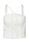 tara and i_White Denim Plain Notched Sleeveless Bustier And Paper Bag Pant Set_Online_at_Aza_Fashions