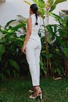 Shop_tara and i_White Denim Plain Collar Sleeveless Jumpsuit _at_Aza_Fashions