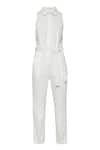 tara and i_White Denim Plain Collar Sleeveless Jumpsuit_at_Aza_Fashions