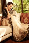 PRIYAL PRAKASH_Beige Saree Silk Organza Embroidery Colorblock With Blouse _Online