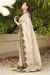 PRIYAL PRAKASH_Beige Saree Silk Organza Embroidery Colorblock With Blouse 