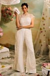 Buy_Studio22 by Pulkita Arora Bajaj_White Organza Embroidered Tassels Round Cutwork Overlay Trouser Set _Online_at_Aza_Fashions