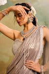 Studio22 by Pulkita Arora Bajaj_Rose Gold Net Embroidered Tassels Pre-draped Saree With Embellished Blouse _Online_at_Aza_Fashions