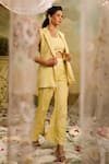 Buy_Studio22 by Pulkita Arora Bajaj_Yellow Organza Embroidered Sequin Lapel Collar Tonal Waistcoat Pant Set _at_Aza_Fashions