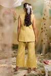 Shop_Studio22 by Pulkita Arora Bajaj_Yellow Organza Embroidered Sequin Lapel Collar Tonal Waistcoat Pant Set _at_Aza_Fashions