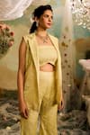 Buy_Studio22 by Pulkita Arora Bajaj_Yellow Organza Embroidered Sequin Lapel Collar Tonal Waistcoat Pant Set _Online_at_Aza_Fashions