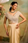 Shop_Studio22 by Pulkita Arora Bajaj_Gold Tissue Embroidered Tassels V Neck Blouse And Pleated Skirt Set _Online_at_Aza_Fashions