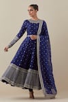 Buy_PRIYAL PRAKASH_Blue Anarkali Chanderi Embroidery Aari Round Sequin Set _at_Aza_Fashions