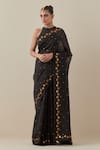 Buy_PRIYAL PRAKASH_Black Saree Silk Organza Embroidery Aari Halter Neck Zardozi With Blouse _at_Aza_Fashions