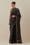 PRIYAL PRAKASH_Black Saree Silk Organza Embroidery Aari Halter Neck Zardozi With Blouse _Online_at_Aza_Fashions