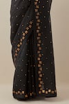 Buy_PRIYAL PRAKASH_Black Saree Silk Organza Embroidery Aari Halter Neck Zardozi With Blouse _Online_at_Aza_Fashions