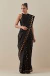 PRIYAL PRAKASH_Black Saree Silk Organza Embroidery Aari Halter Neck Zardozi With Blouse _at_Aza_Fashions