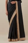 PRIYAL PRAKASH_Black Saree Silk Satin Embroidery Aari High Neck Border With Blouse _Online_at_Aza_Fashions