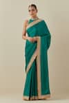 PRIYAL PRAKASH_Emerald Green Saree Silk Satin Embroidery Gota Border With Blouse _Online_at_Aza_Fashions