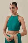 Buy_PRIYAL PRAKASH_Emerald Green Saree Silk Satin Embroidery Gota Border With Blouse 
