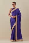 Buy_PRIYAL PRAKASH_Purple Saree Silk Satin Embroidery Aari High Geometric Border With Blouse _at_Aza_Fashions