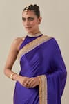 Buy_PRIYAL PRAKASH_Purple Saree Silk Satin Embroidery Aari High Geometric Border With Blouse _Online_at_Aza_Fashions