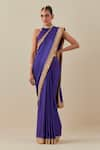 PRIYAL PRAKASH_Purple Saree Silk Satin Embroidery Aari High Geometric Border With Blouse _at_Aza_Fashions