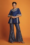 Buy_Krishna Mehta_Blue Modal Placement Hand Embroidery Zardozi Round Neck Yoke Tunic _Online_at_Aza_Fashions