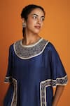 Shop_Krishna Mehta_Blue Modal Placement Hand Embroidery Zardozi Round Neck Yoke Tunic _at_Aza_Fashions