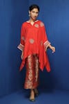 Buy_Krishna Mehta_Red Chanderi Placement Hand Embroidery Zardozi Notched Neck Kaftan _Online_at_Aza_Fashions
