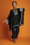 Buy_Krishna Mehta_Black Tissue Hand Block Print Floral Notched Neck Kaftan _at_Aza_Fashions